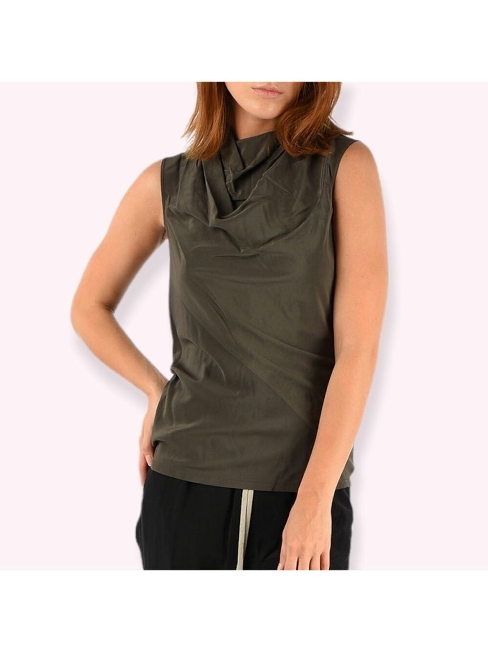 Rick Owens High Drape Neck Exposed Zipper Sleeveless Blouse Gray Dark Dust Sz 8 - Picture 9 of 10